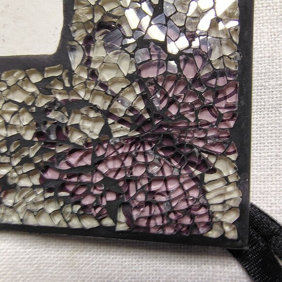 Stonebriar Mosaid Glass Photo Frame 4x6 Butterflies Purple Cream Iridescent Tile - Picture 10 of 15